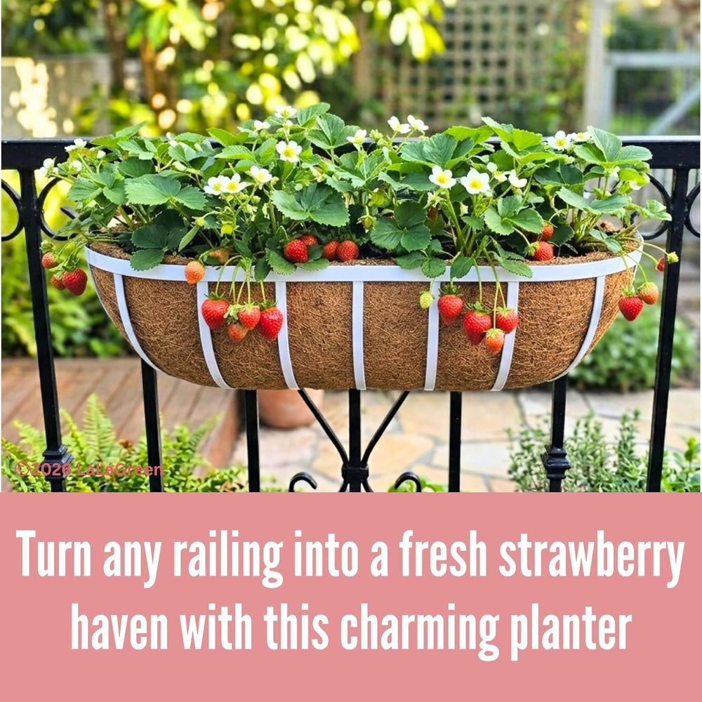 LaLaGreen Deck Railing Planter Boxes (2 Pack, 30") White Metal Rectangul...