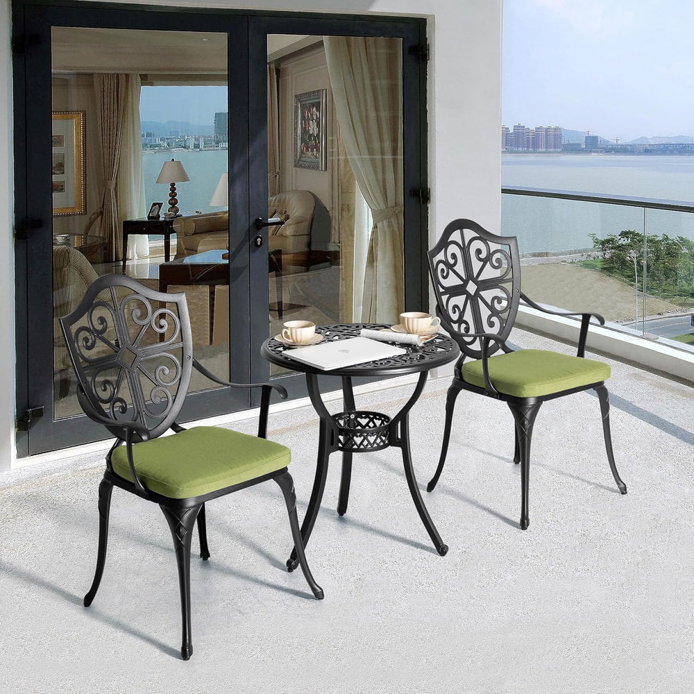NUU GARDEN Outdoor 3-Piece Bistro Set with Cushions, Round 24 Inch Cast Alumi...