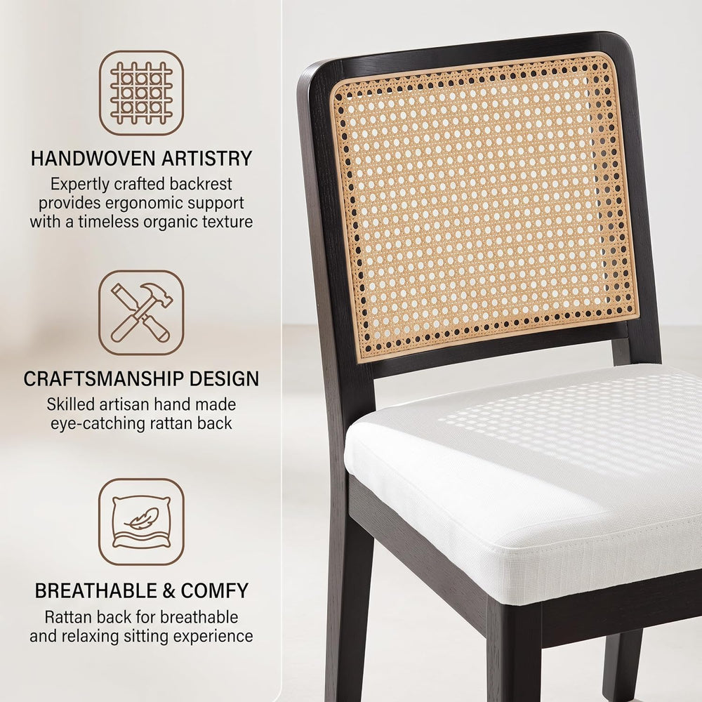HNY Modern Farmhouse Rattan Dining Chairs Set of 6, Beige Linen Upholstered D...