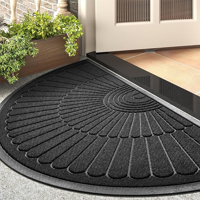 tchdio Door Mat Outdoor Indoor Entrance Doormat-Semicircular Durable Rubber N...