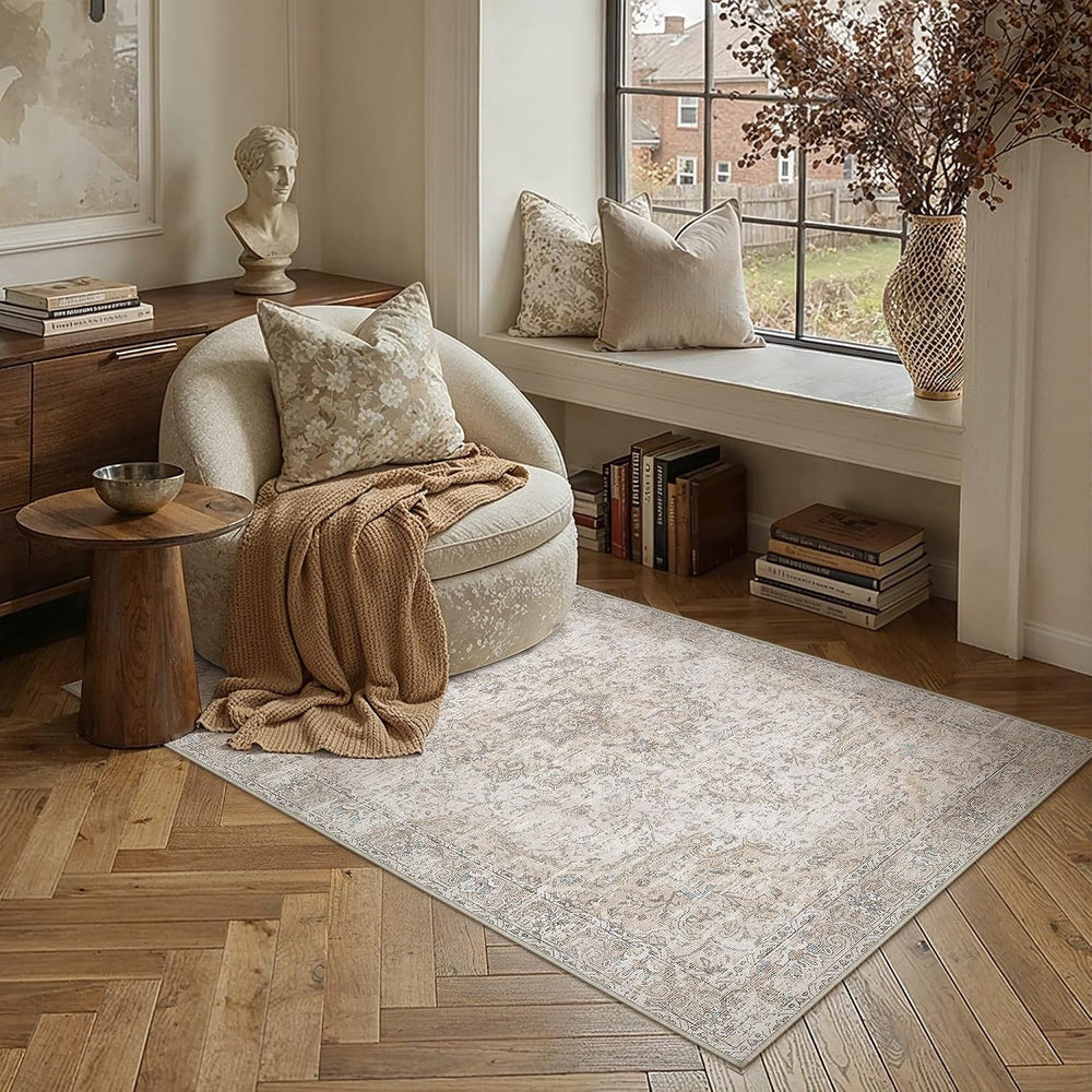 HUGEAR Beige Area Rugs 3x5 Washable Rug Indoor Carpet