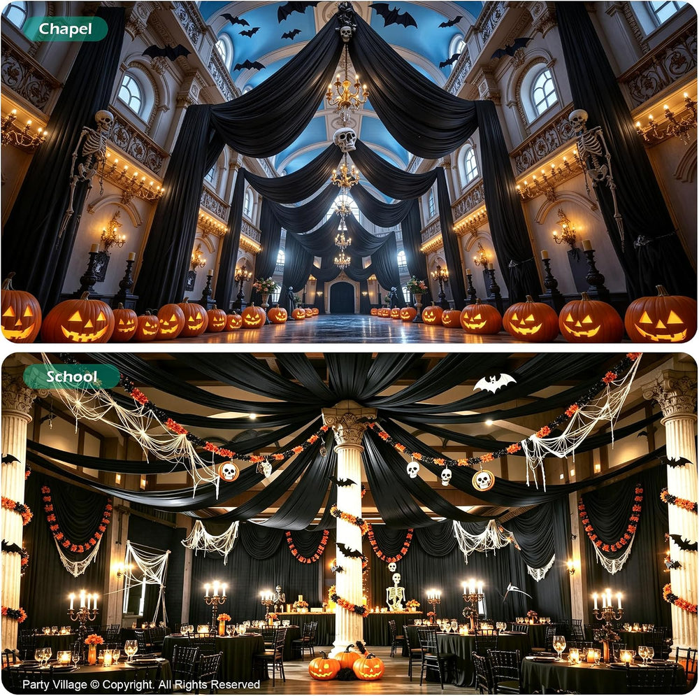 20FT x 50FT Black Ceiling Drapes for Halloween Party Decor