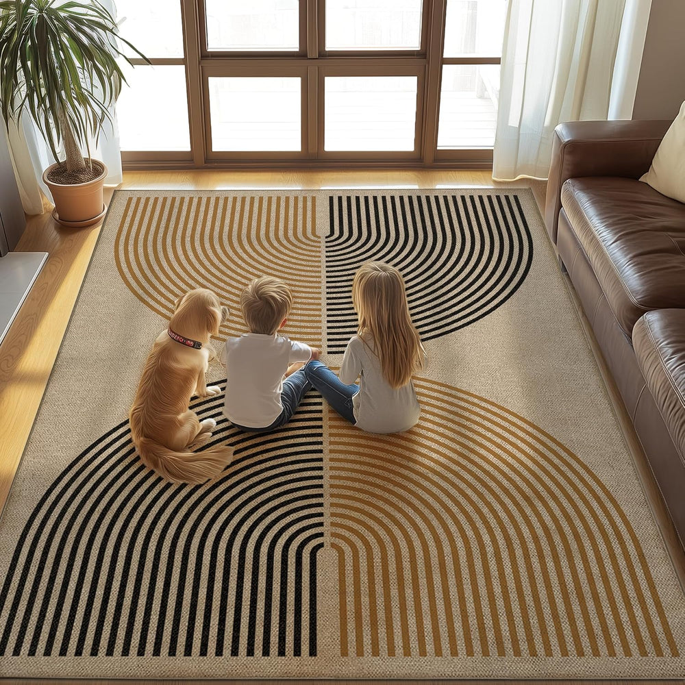 Washable 5x7 Rainbow Modern Woven Indoor Outdoor Area Rug for Living Room