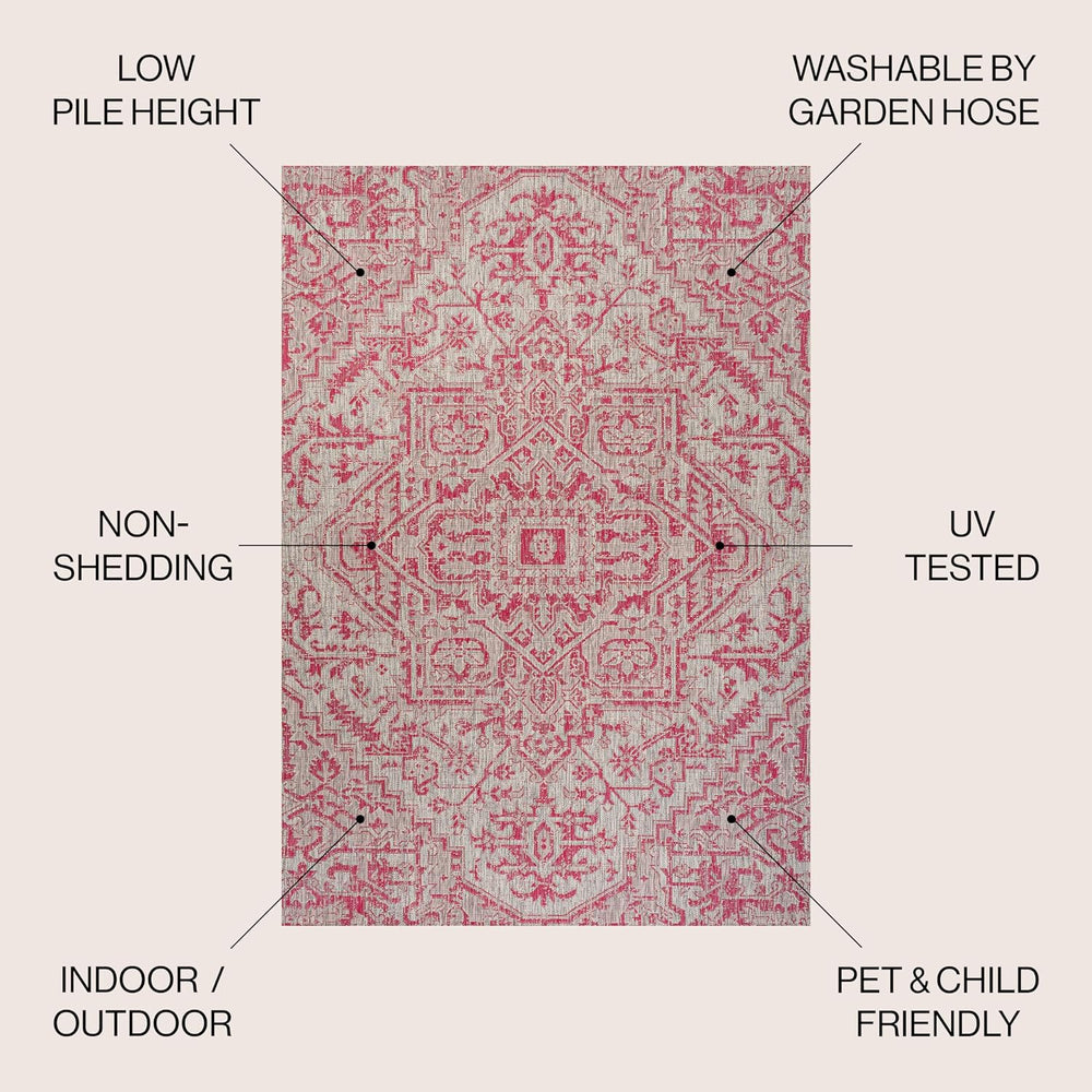 JONATHAN Y Boho Medallion Indoor Outdoor Area Rug 4X6 Light Gray/Fuchsia, Est...