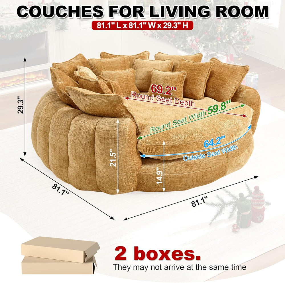 81.1" Oversized Round Chaise Lounge, Extra-Thick 14.9" Seat Wrap-Ar...