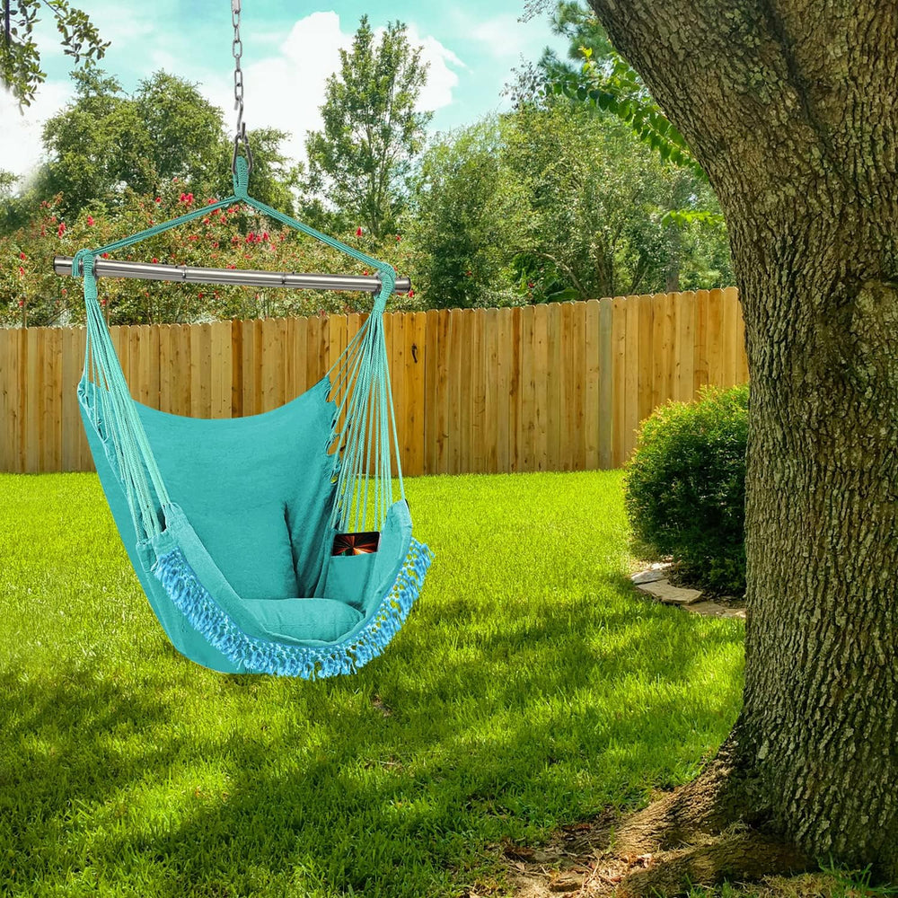 Gold Armour Hammock Chair Hanging Rope Swing Max 500lbs, 2 Seat Cushions Incl...