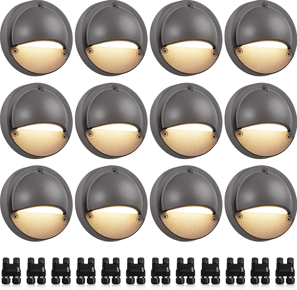 SUNVIE 5W 4" Low Voltage Deck Lights LED 3000K Brown Cast-Aluminum 12-Pack