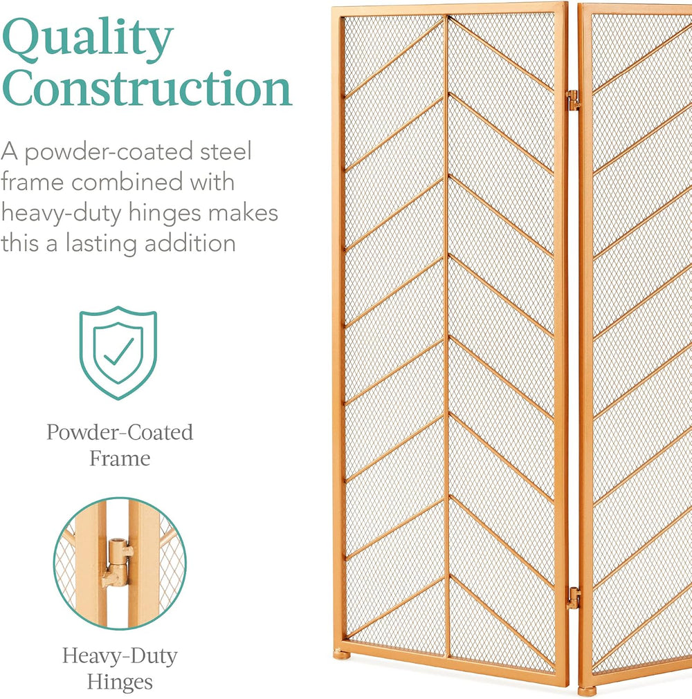 Best Choice Products 52x31in 3 Panel Chevron Fireplace Screen, Mid Century Mo...