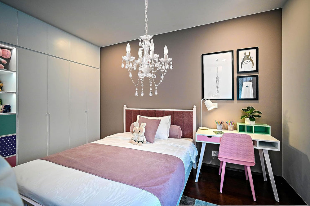 LaLuLa White Chandelier Mini Crystal Chandelier Lighting Hardwired Small Acry...