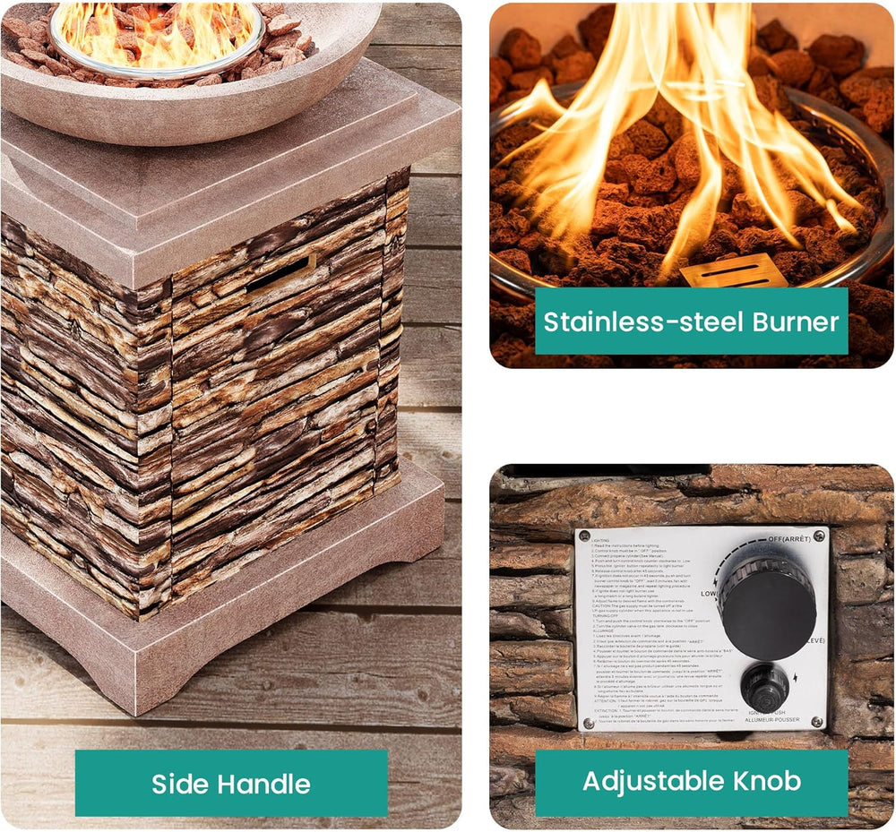SUNBURY Outdoor Propane Fire Pit, Gas Fire Pit for Outside Patio, Stone Outdo...