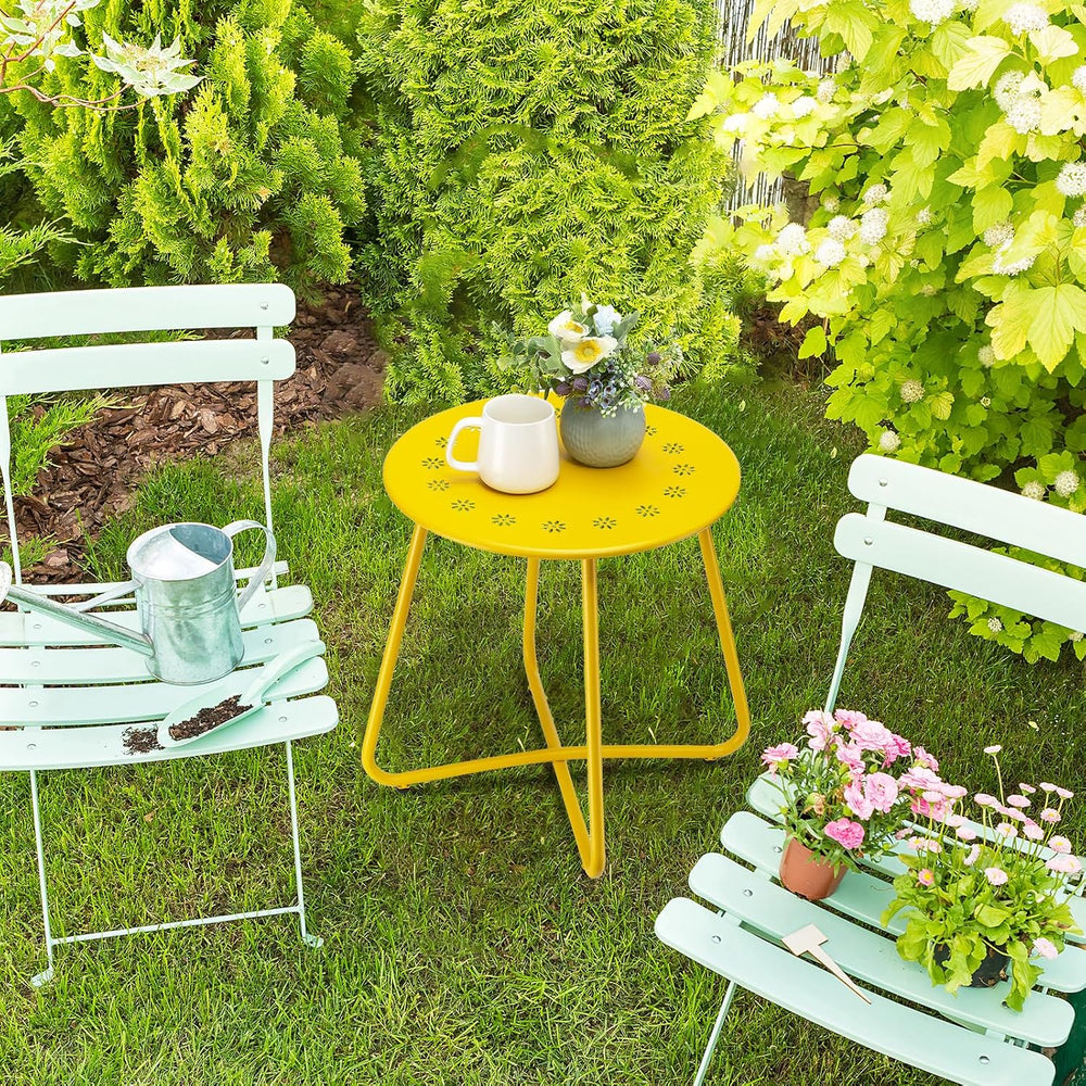 danpinera Outdoor Side Tables with Flower Cut Outs, Weather Resistant Steel P...