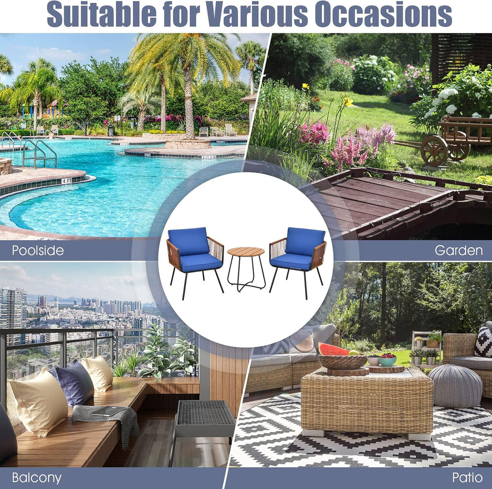Tangkula 3 Pieces Patio Bistro Set, Outdoor Conversation Chair Set with Coffe...