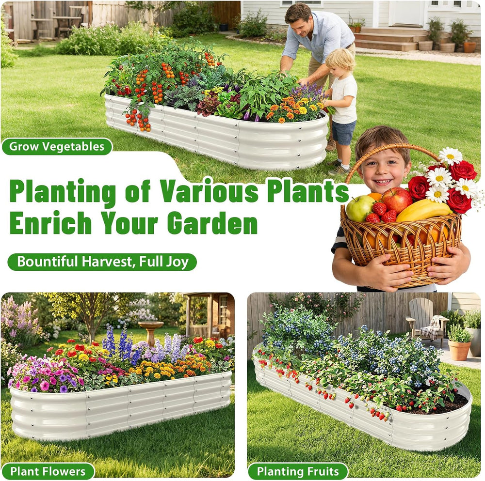 White Oval Raised Garden Bed / Galvanized Steel Planter Box,6 x 2 x 1FT