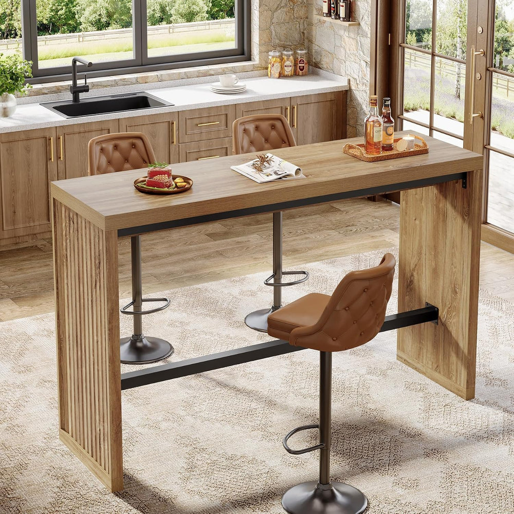 Tribesigns 55-Inch Bar Table with Metal Footrest, Counter Height Pub Table, N...