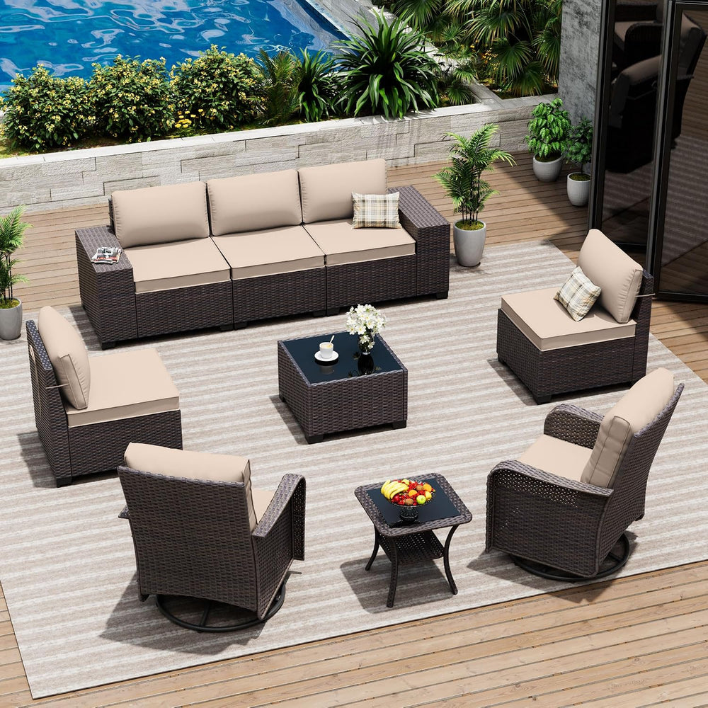 9 Pieces Patio Furniture Set with 2 Swivel Chairs Patio Furniture Outdoor Sec...