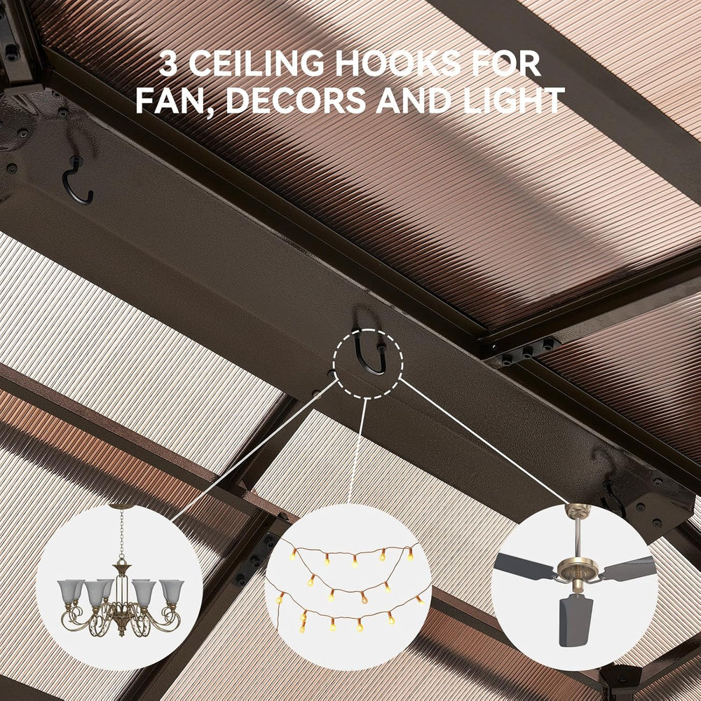 Aoxun 8'x5' Hardtop Grill Gazebo with Double Polycarbonate Top, Brown