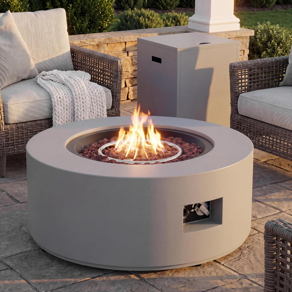 Vongrasig Outdoor Propane Fire Pit, 30" Round Fire Table with Lid, Grey