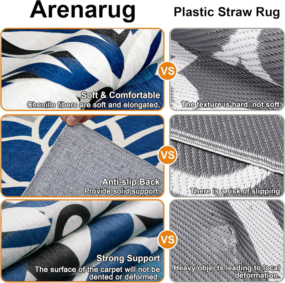 Arenarug Outdoor Rug Waterproof, Washable Patio Rug for Deck, 8x10, Blue