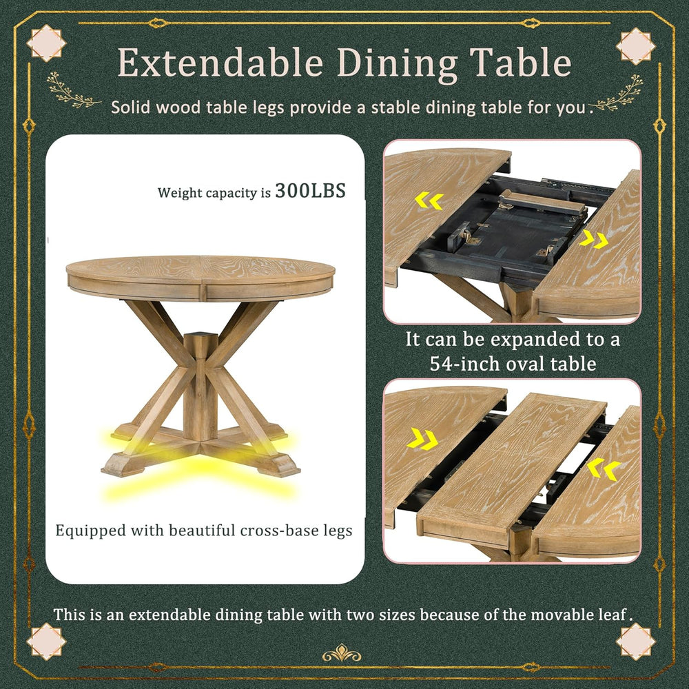 LUMISOL 5-Piece Solid Wood Dining Table Set for 4, Extendable Kitchen Table S...