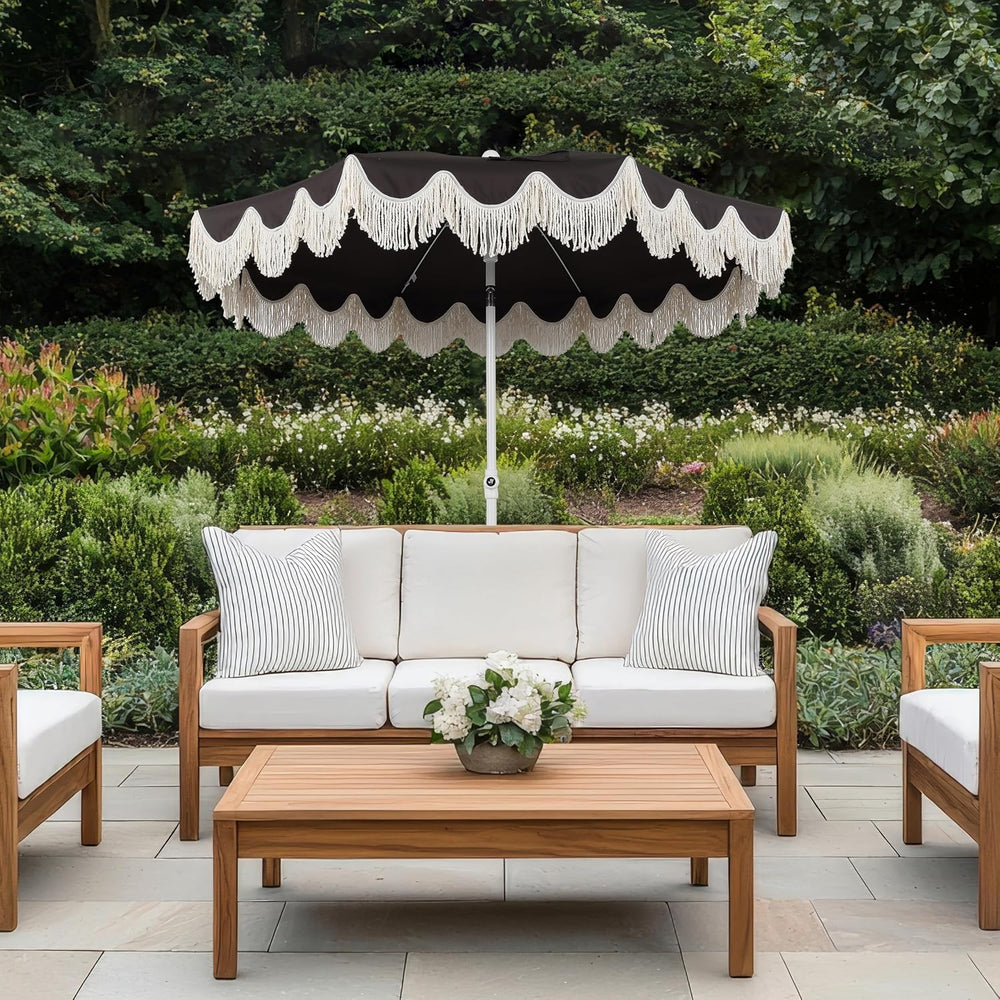JONATHAN Y UMB1003 Mariner 6.5 ft. Cottage Fringe Tassel Market Beach Umbrell...