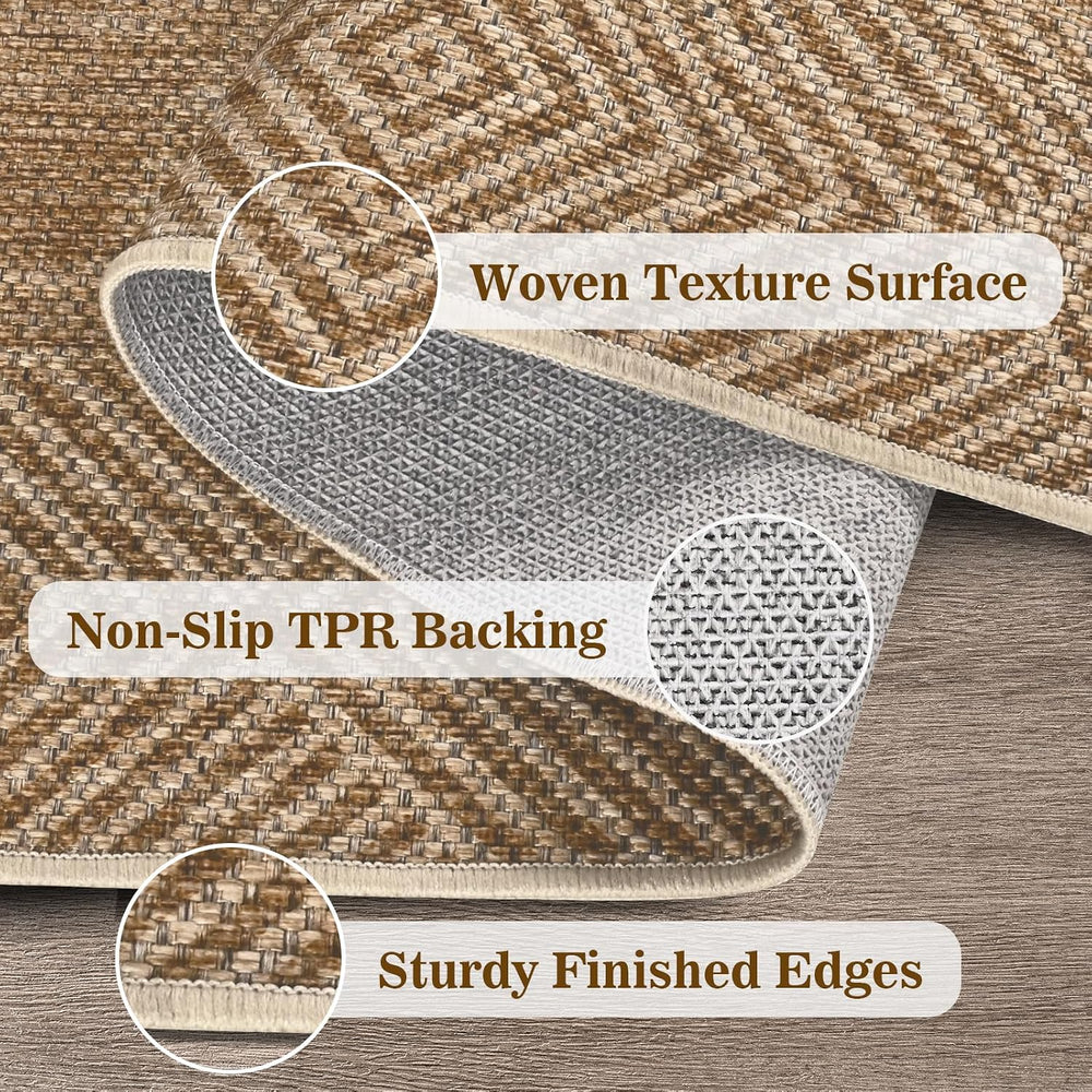 Yinhua Easy Jute Rug 5x7 Outdoor Patio Rug for Living Room, Light Brown