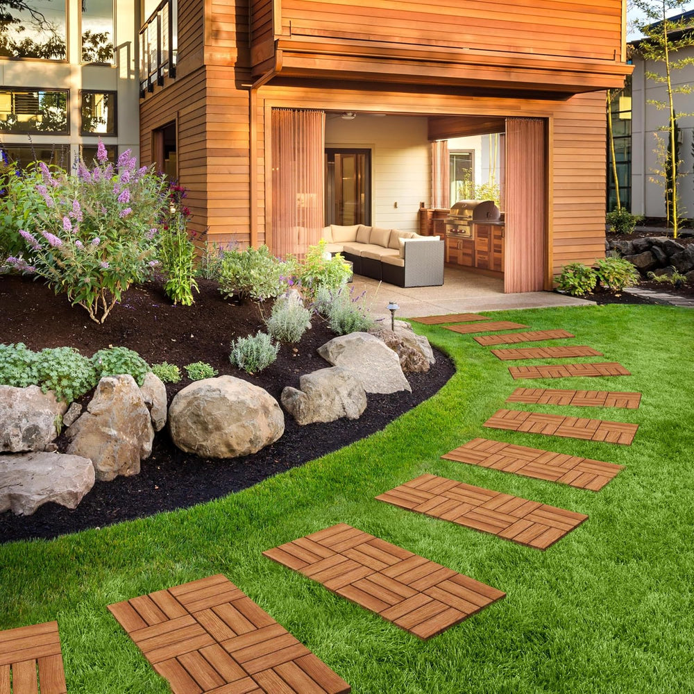Yaheetech 10pcs Acacia Hardwood Interlocking Deck Tiles for Patio 12 x 12in