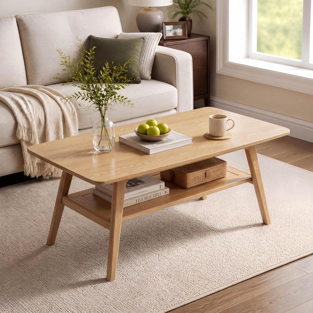 100% Solid Wood Coffee Table for Living Room, 47.24" Mid Century Modern ...