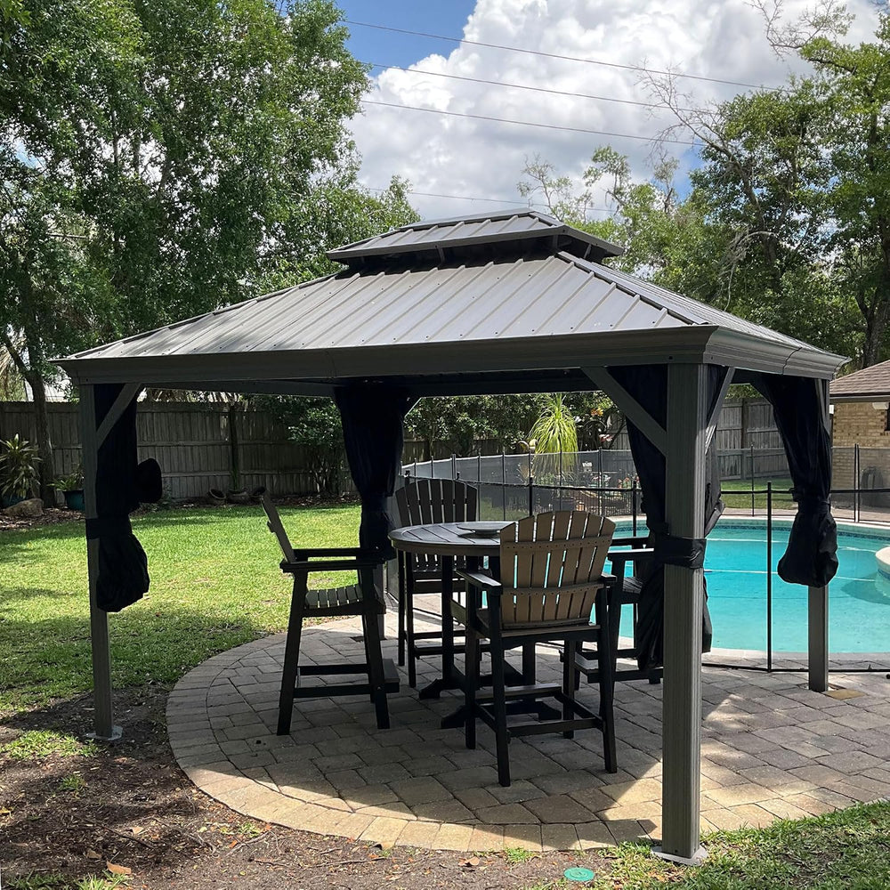 PURPLE LEAF Outdoor Gazebo 10' x 12' Hardtop Gazebo w/Drainage System