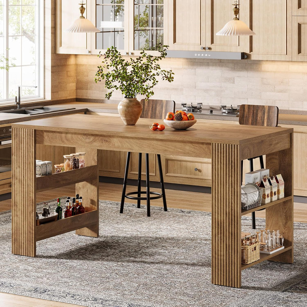 Tribesigns 63" Bar Table, Farmhouse Counter Height Pub Table with Storage