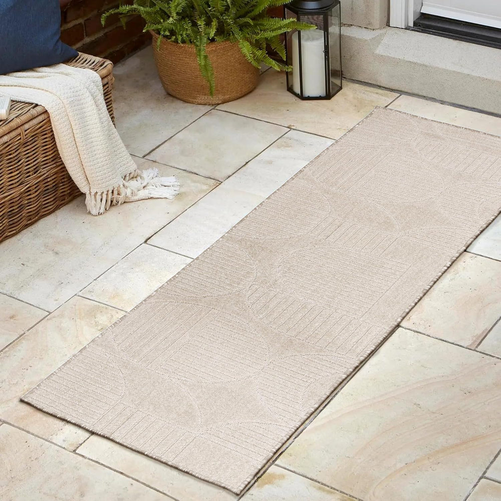 JONATHAN Y Nordby High-Low Arch Striped Ivory/Cream Indoor/Outdoor Runner Rug...