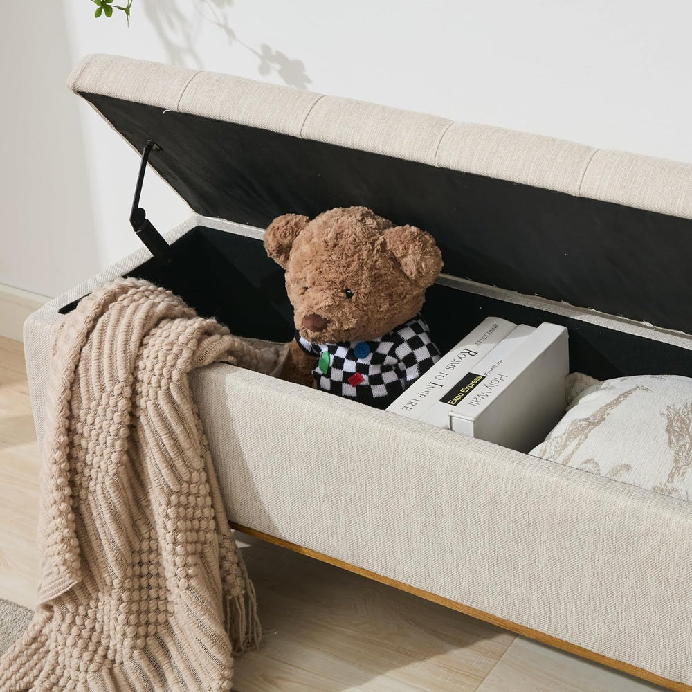Storage Ottoman Bench, 45" End of Bed Bench, Beige