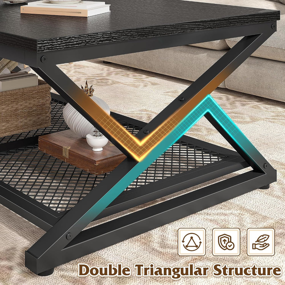 EnHomee Coffee Table with Storage & Shelf for Living Room, Black Oak