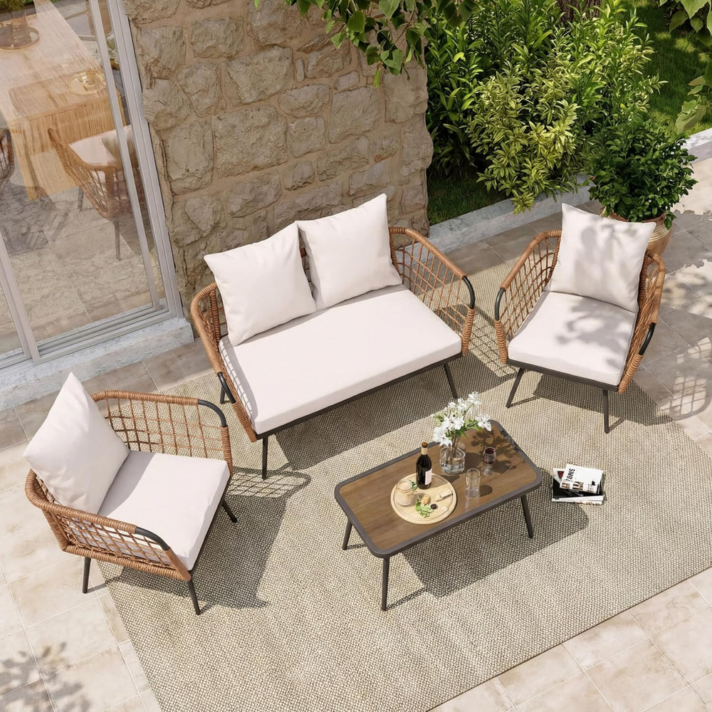 LAUSAINT HOME 4 Pieces Outdoor Patio Furniture Set, Rattan Balcony Furniture ...