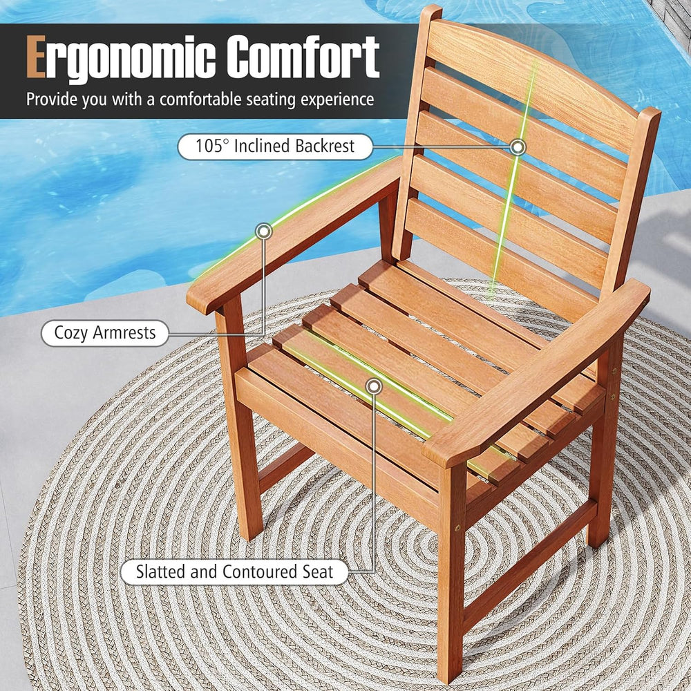 Tangkula Wood Patio Dining Chairs Set of 2, Wooden Outdoor Dining Chairs with...