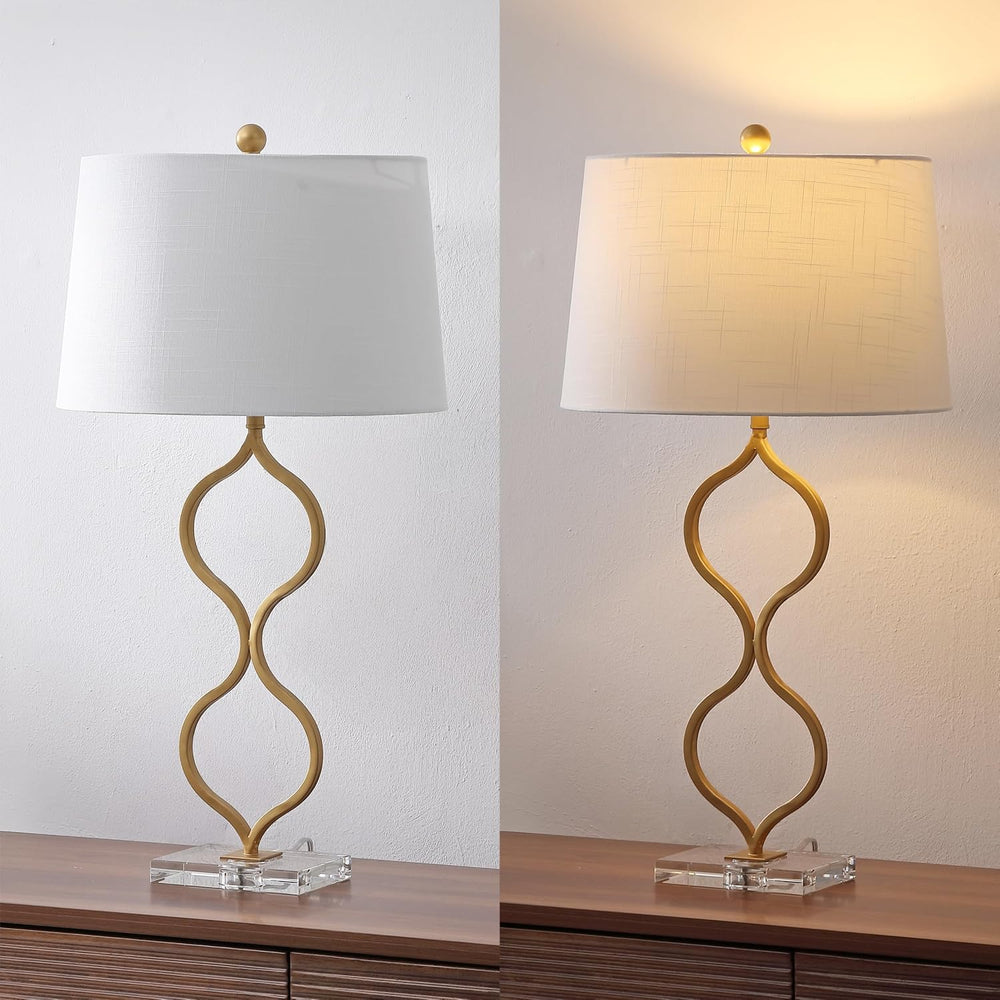 JONATHAN Y Levi Table Lamp 31.5" Curved Metal and Crystal, Gold Painting