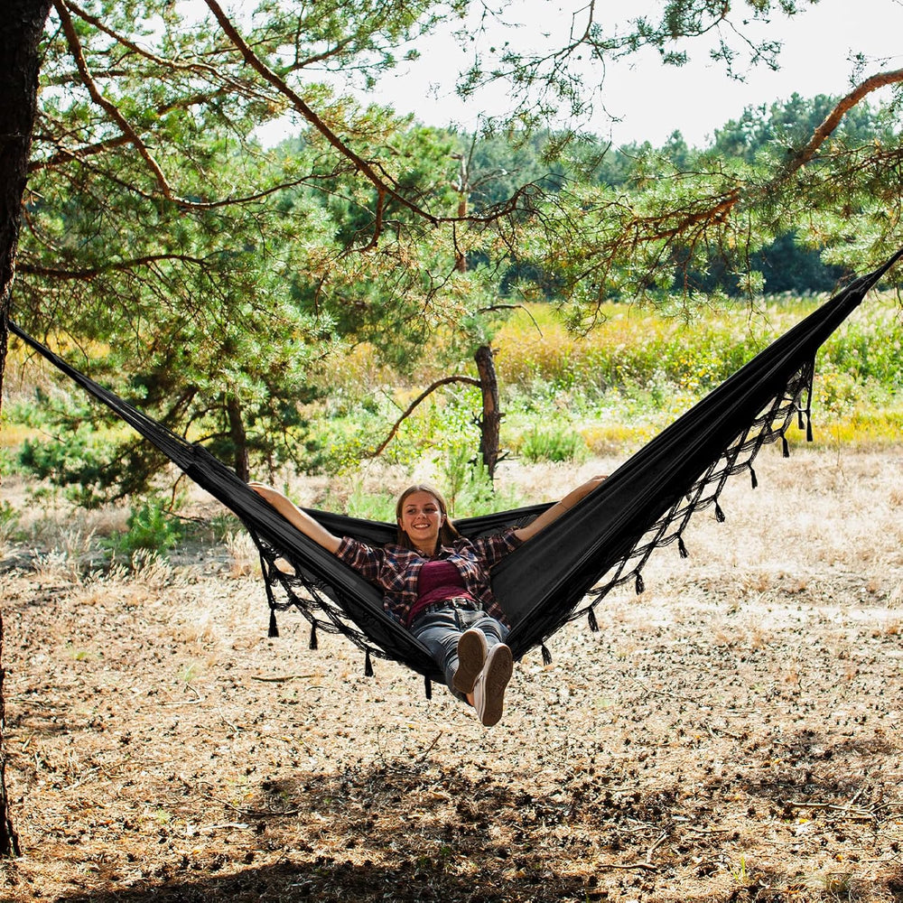 Bellzacasa Double Hammock, Heavy Duty 500 lb Load Capacity Tassels and Fishta...