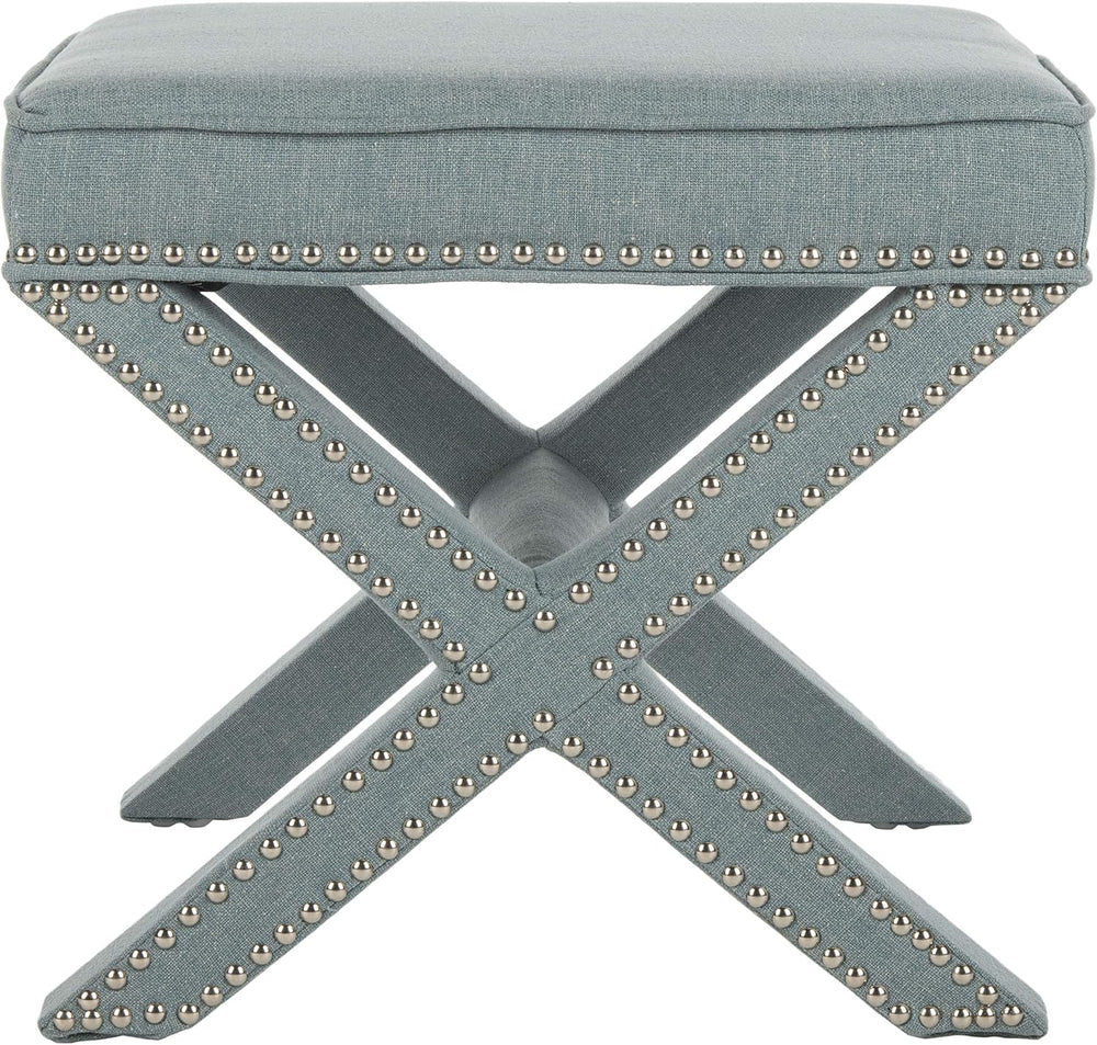 Safavieh Home Collection Palmer Sky Blue with Silver Nailhead Trim X-Bench Ot...