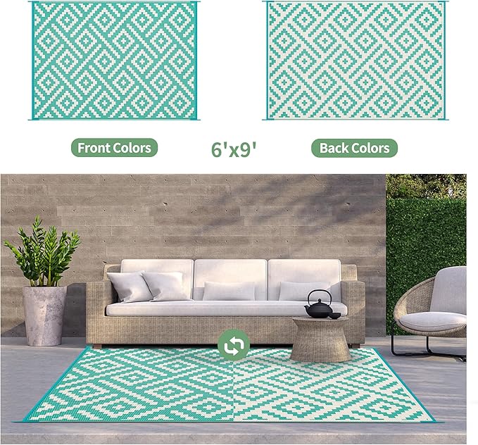 GENIMO Outdoor Rug for Patio Clearance, 6'x9' Waterproof Camping Mat,...