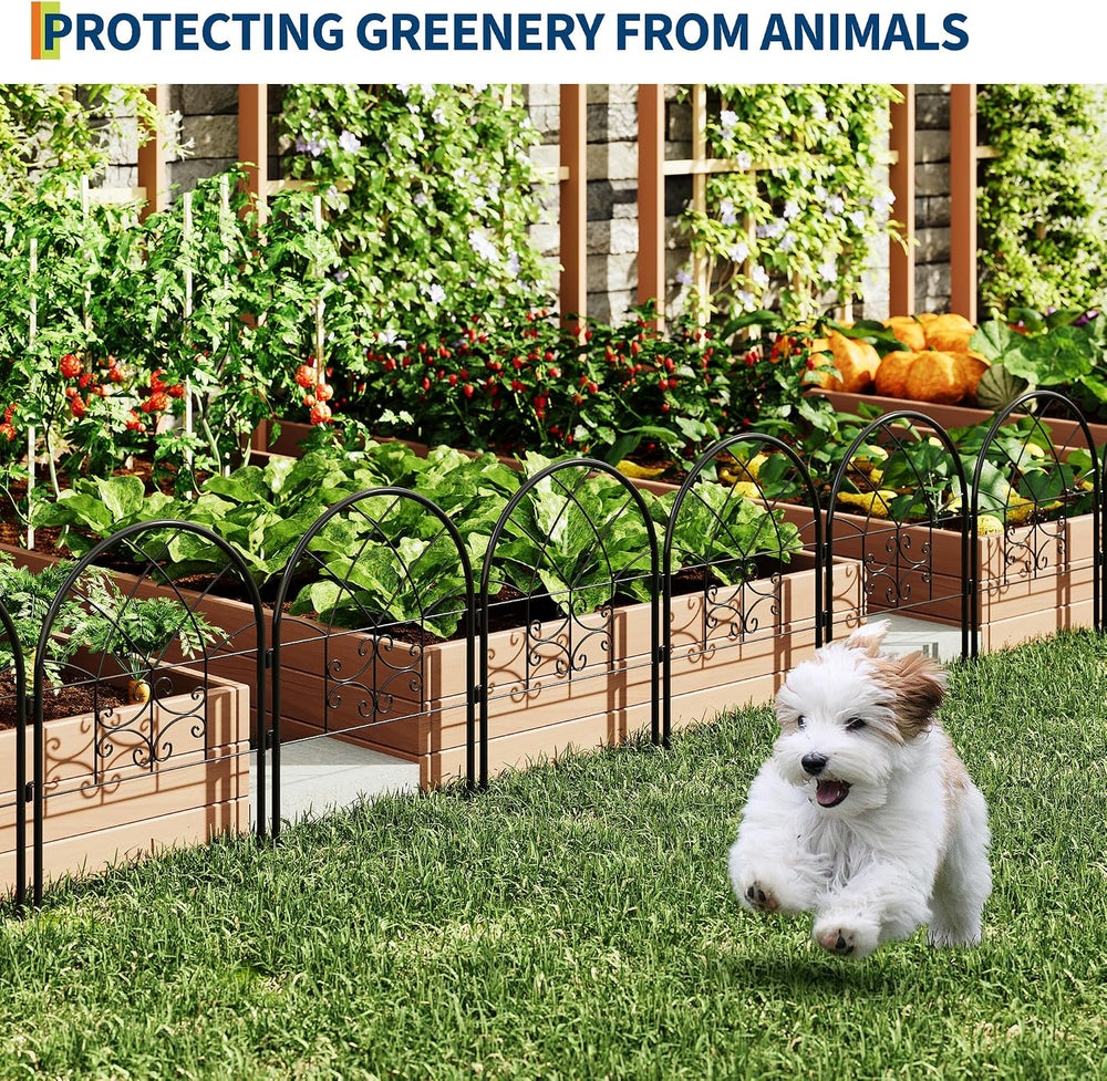 Garvee Decorative Garden Fence Panels 4-Pack, 20"x26" Black Metal A...