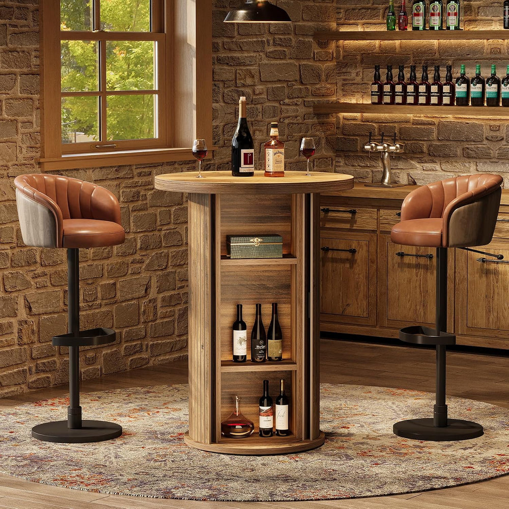Tribesigns Round Bar Table, 35.4" Rustic Cocktail Table with 3-Tier Hidd...