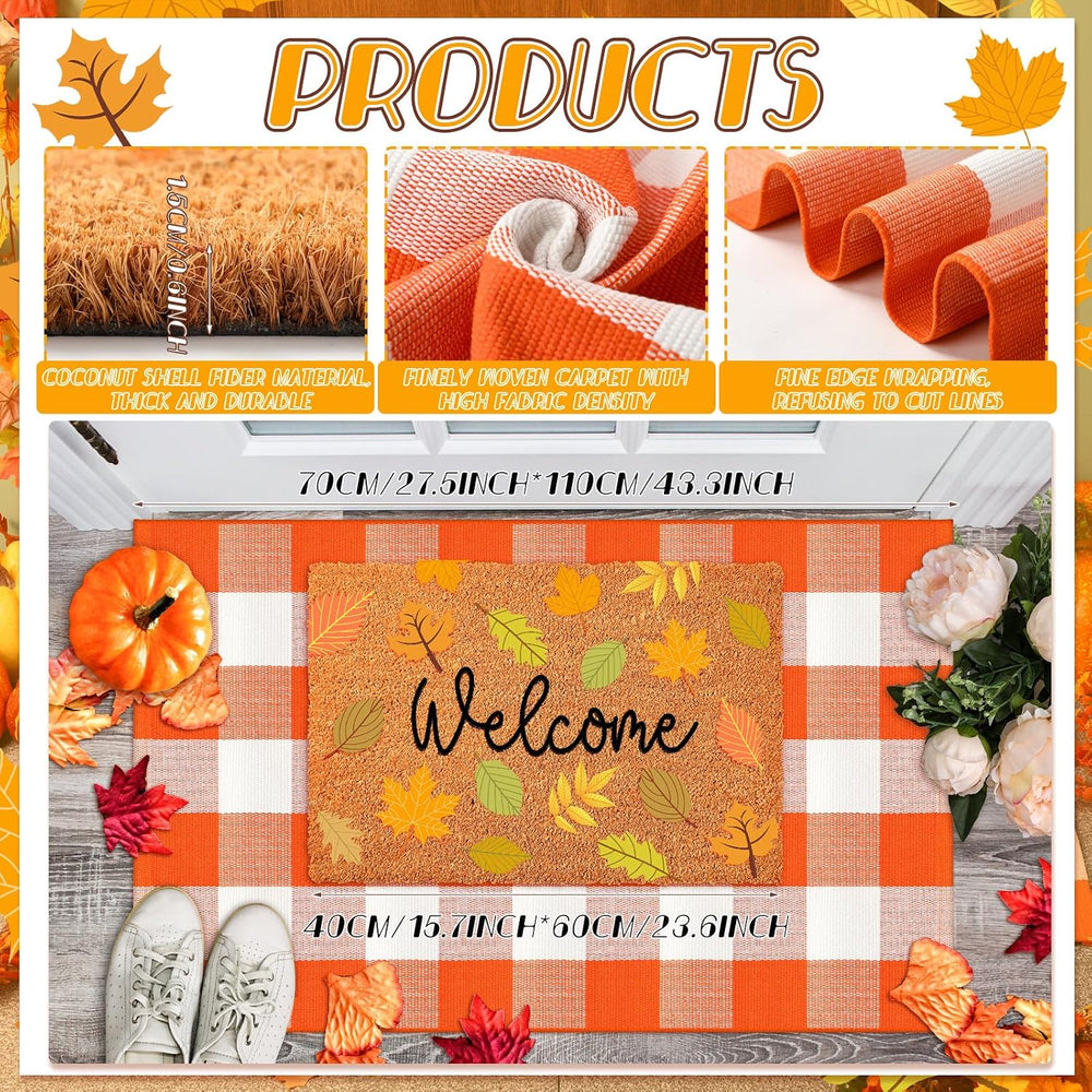 Moucuny 2 Pcs Thanksgiving Welcome Doormat for Fall Outdoor Decor, Non Slip