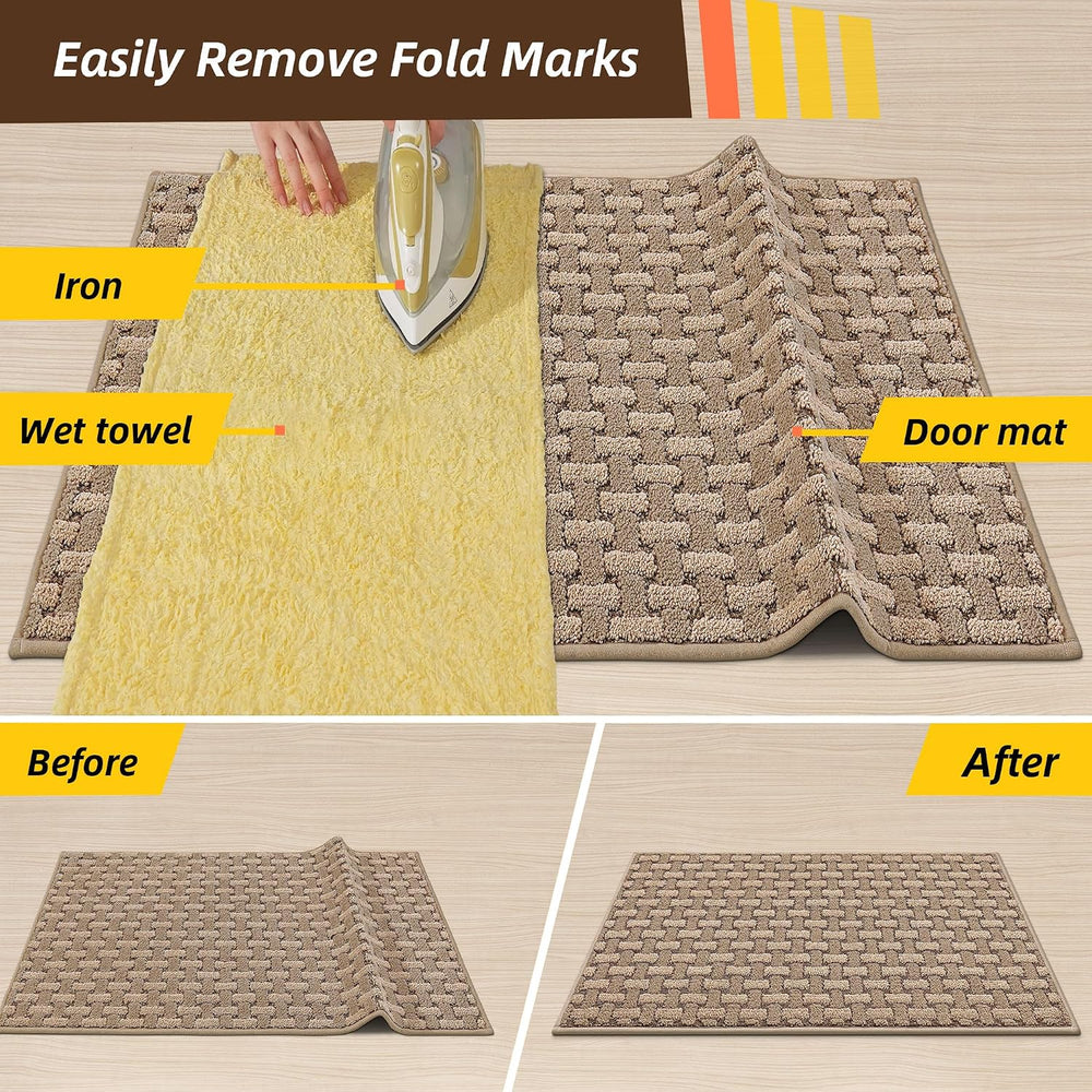 JSEI Dirt Trapper Door Mat 24"x36",Non-Slip Entryway Rugs,Beige