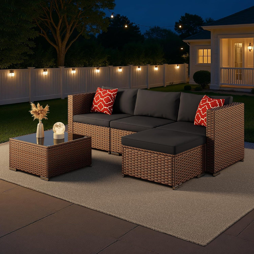 Aiho 5 Pieces Patio Furniture Sets, All-Weather PE Rattan Outdoor Patio Furni...