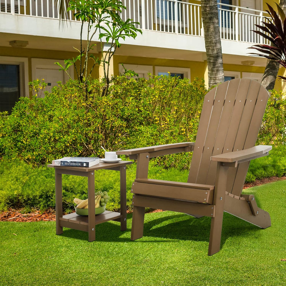 Meluvici Double Adirondack Outdoor Side Table Weather Resistant, Outdoor Rect...