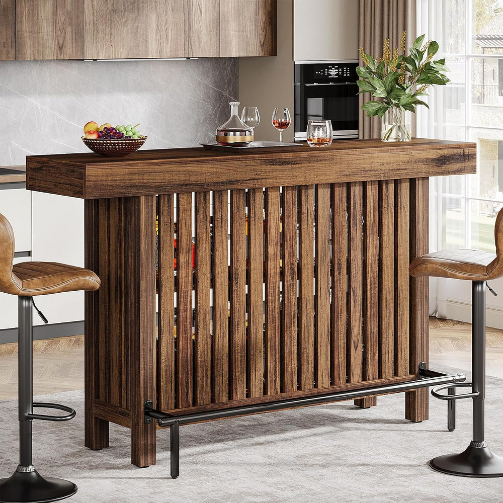 Tribesigns 63" Large Bar Table, 2-Tier Counter Height Table with Footrest
