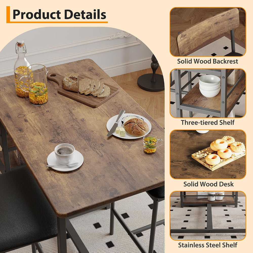 3-Piece Small Bar Table and Chairs Set for 2,Small Dining Table with 2 PU Cus...