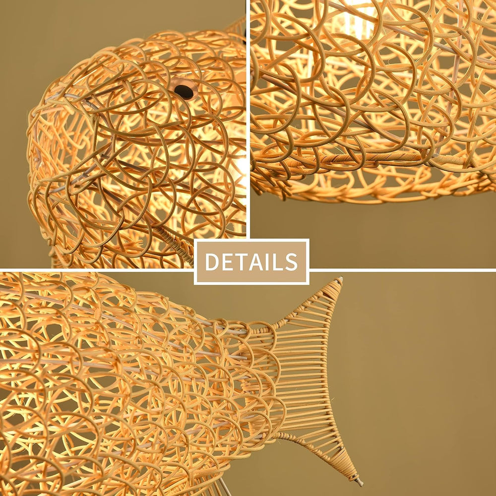 24 inch Fish-Shaped Rattan Woven Pendant Light Boho Chandelier Rustic Farmhou...