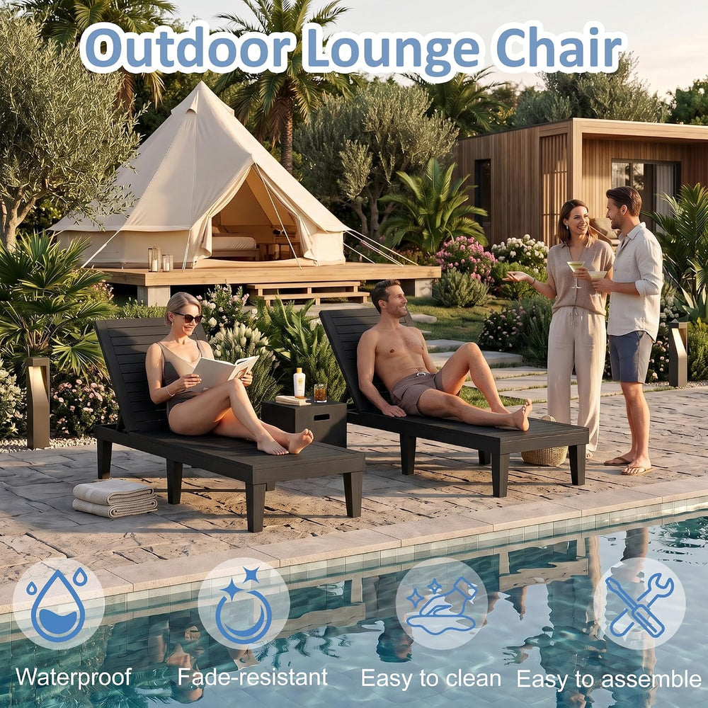 Outdoor Chaise Lounge Chair 5-Position Adjustable Backrest, Black