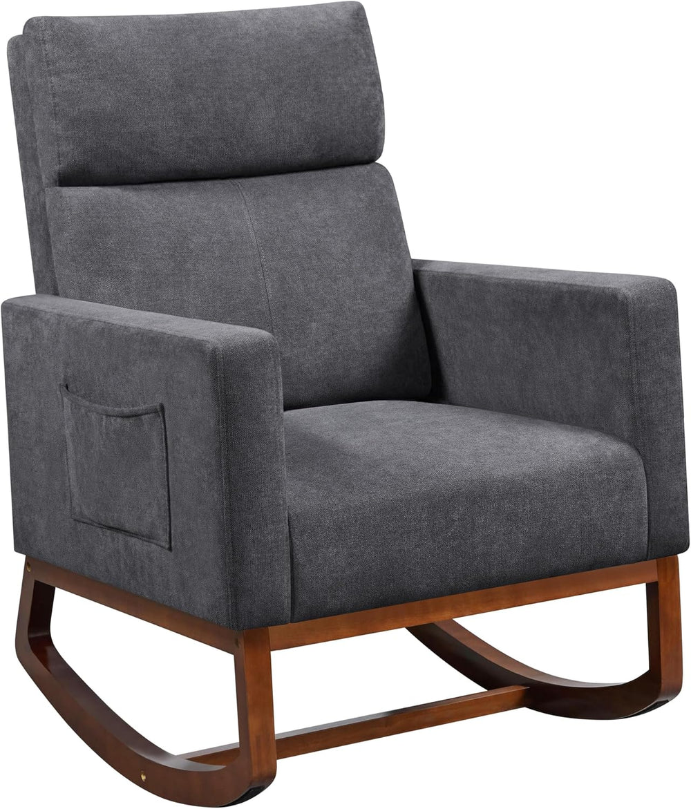 Yaheetech 28in Wide Padded High Back Glider Rocking Chair, Gray Polyester