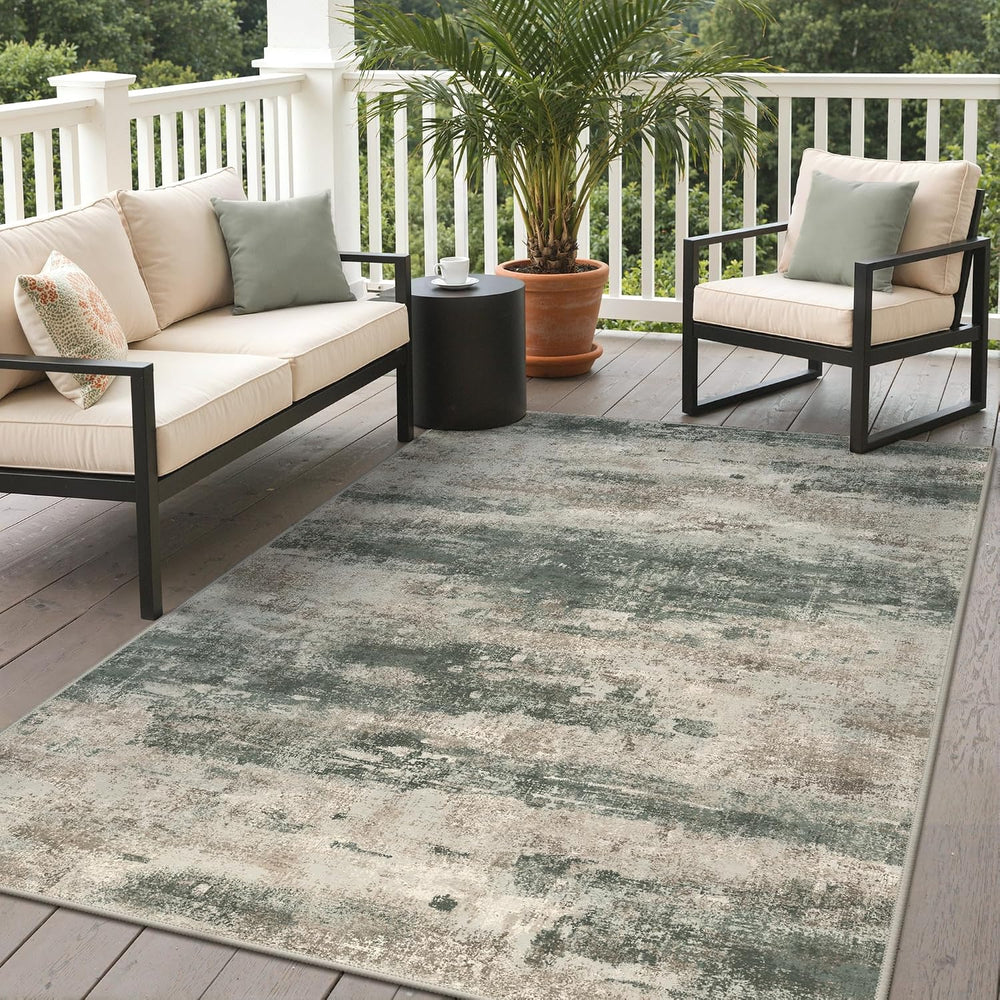 GENIMO 5x8 Outdoor Rug, Washable for Patio and Deck, Beige Green